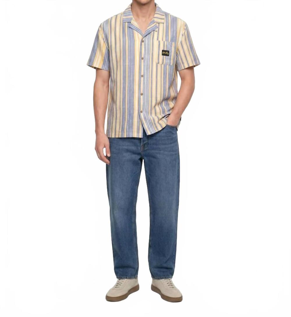 NEW STAN RAY tour button down shirt in blue/ yellow stripe